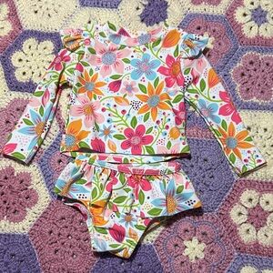 SHEIN Girls Floral Long-Sleeve Rash Guard Set - Pink, Orange, Blue, Green